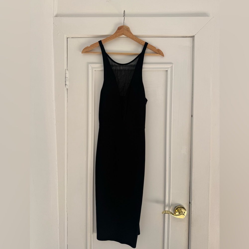 VINTAGE BCBG Max Azria Black Bandage Midi Dress XXS Mesh Plunge Sleeveless